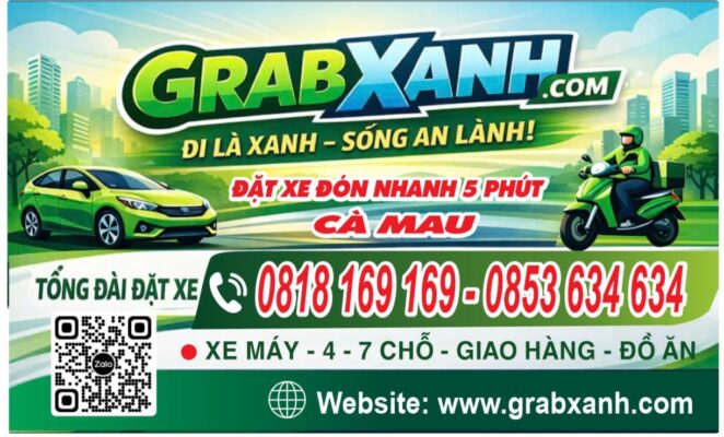 Grab Cà Mau xe máy và taxi 4 chỗ 7 chỗ giá rẻ