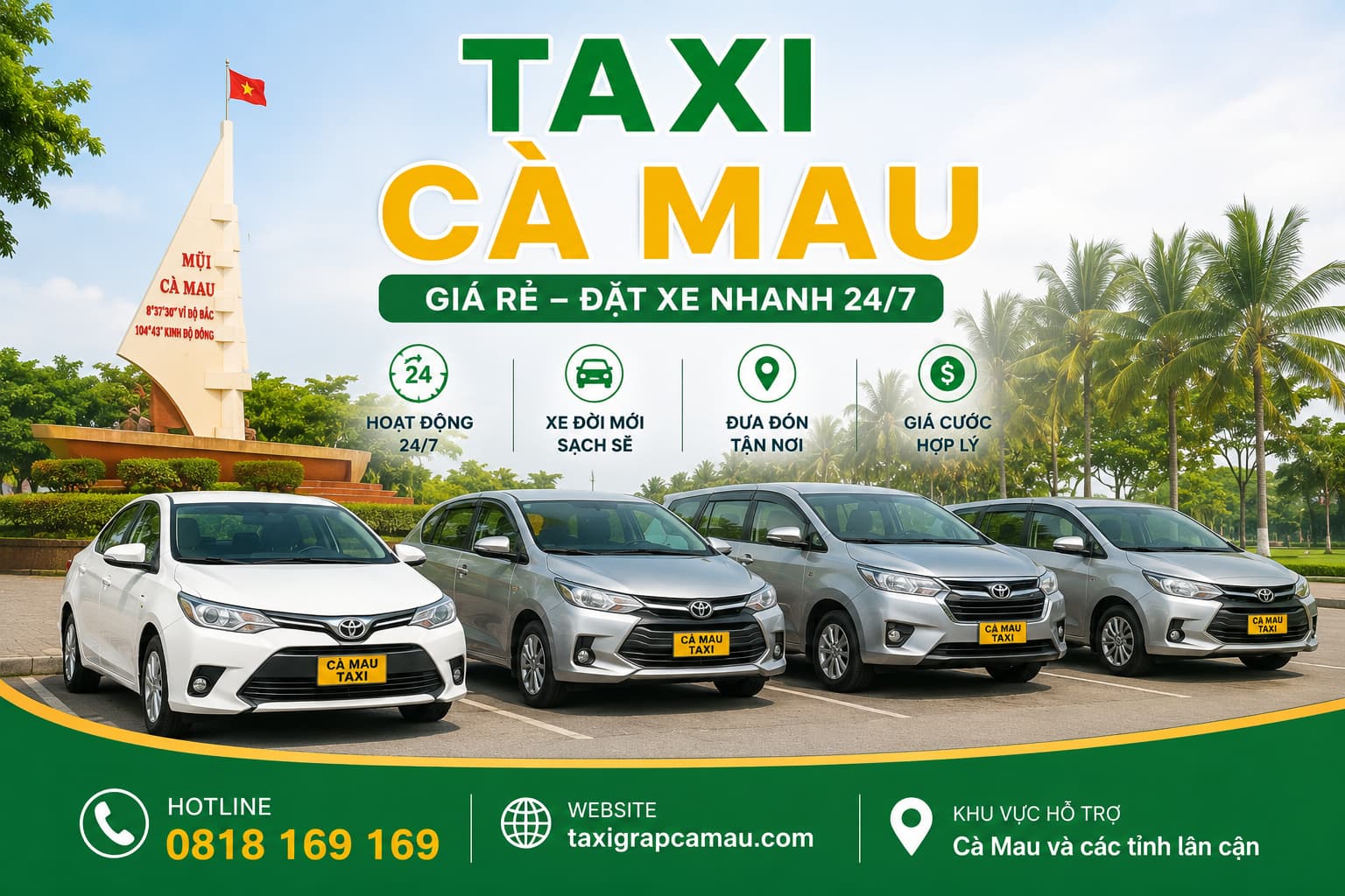 TAXI CÀ MAU GIÁ RẺ - 0818 169 169 1 Taxi Cà Mau giá rẻ hỗ trợ đặt xe 4 chỗ 7 chỗ 24/7